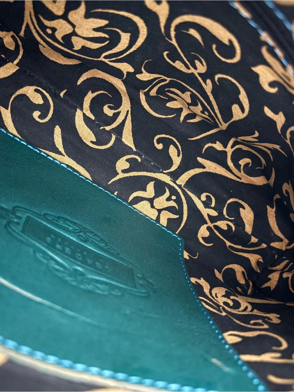 Leaders in Leather Crossbody Bag Green Hand-Tooled Floral Cutout Vintage
